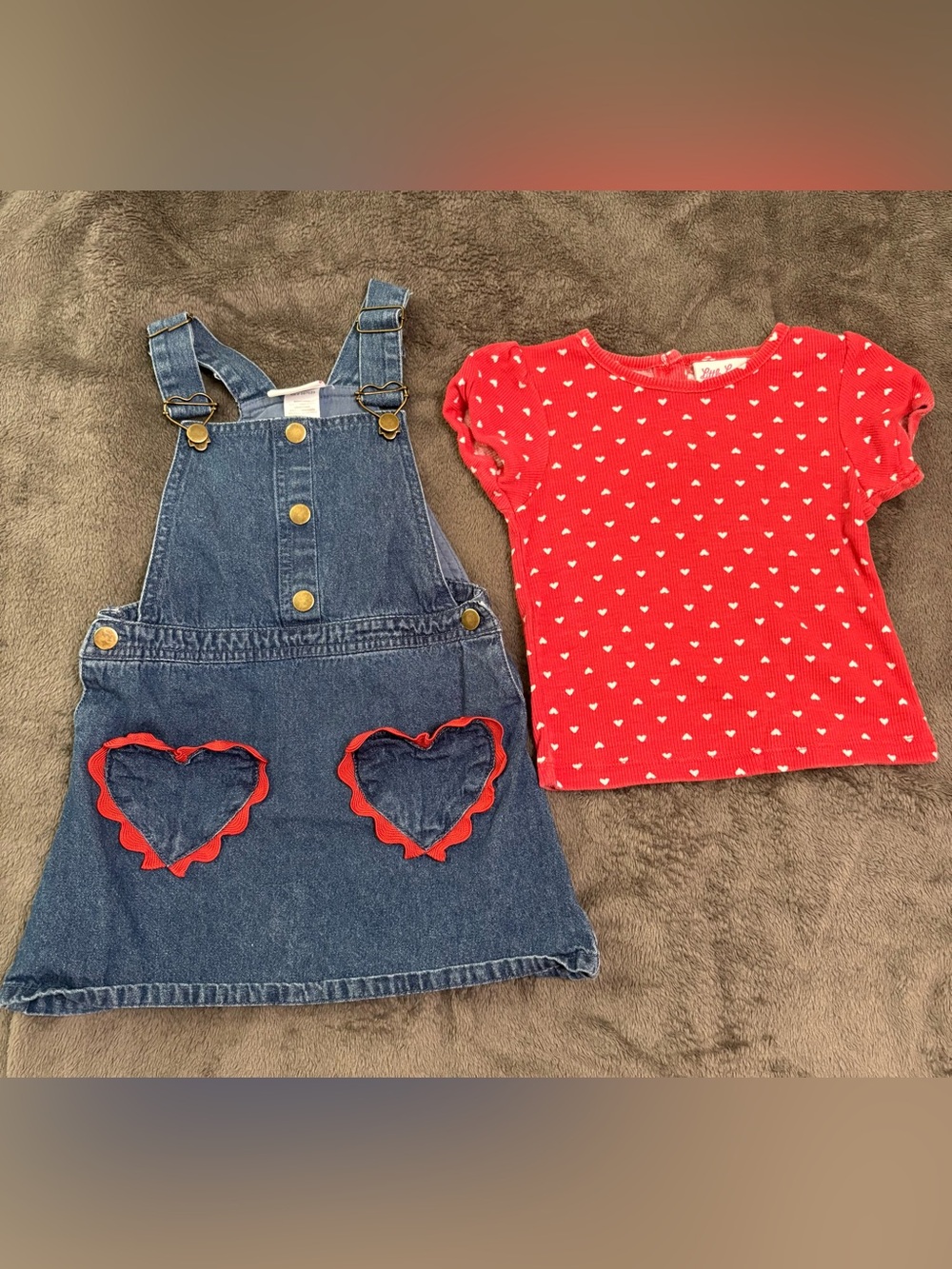 Little Lass Red Heart Tee and Denim Pinafore Dress Set